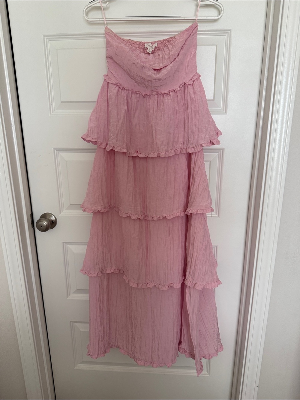 Tiered Pink Maxi Dress Strapless